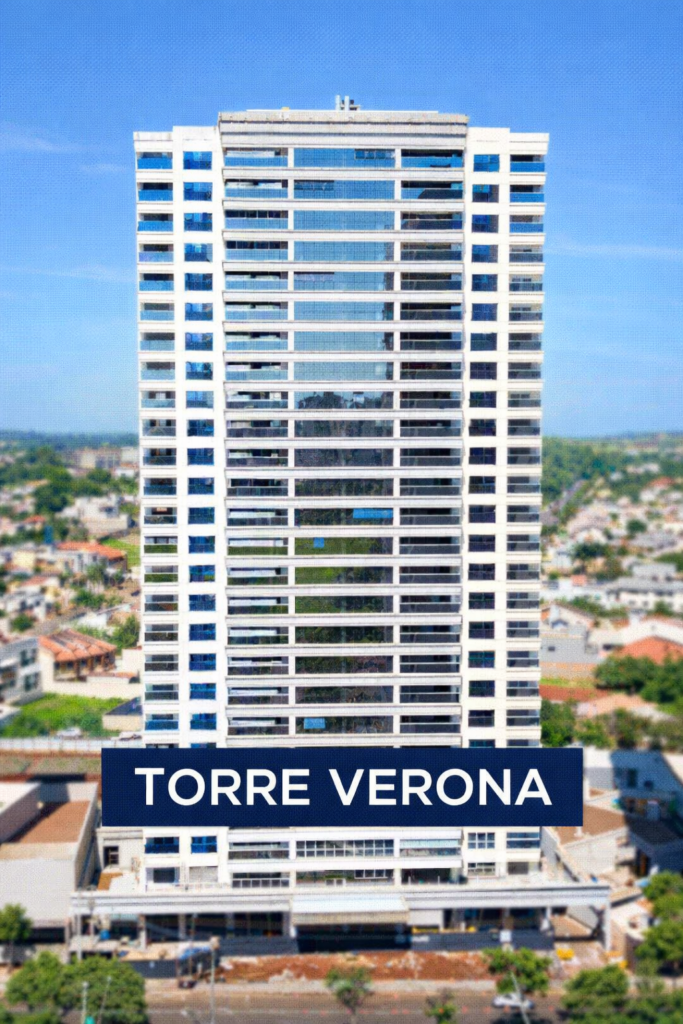 Vistoria de entrega de chaves no Condomínio Torre Verona Bela Suíça em Londrina, fachada do edifício.